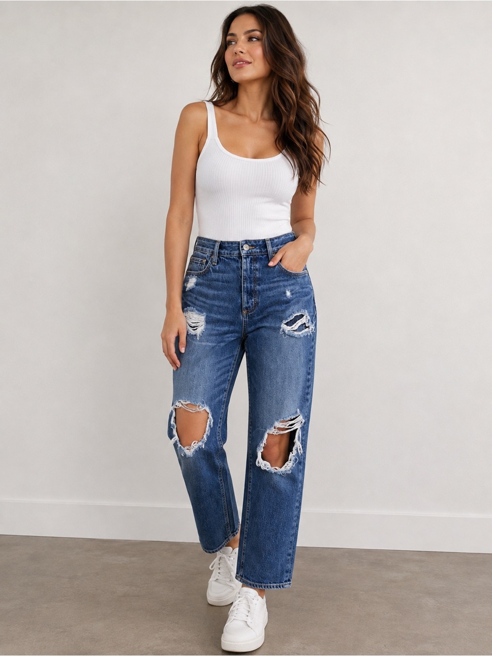 Lucky Brand Distressed Dark Blue Boyfriend Jeans size 28